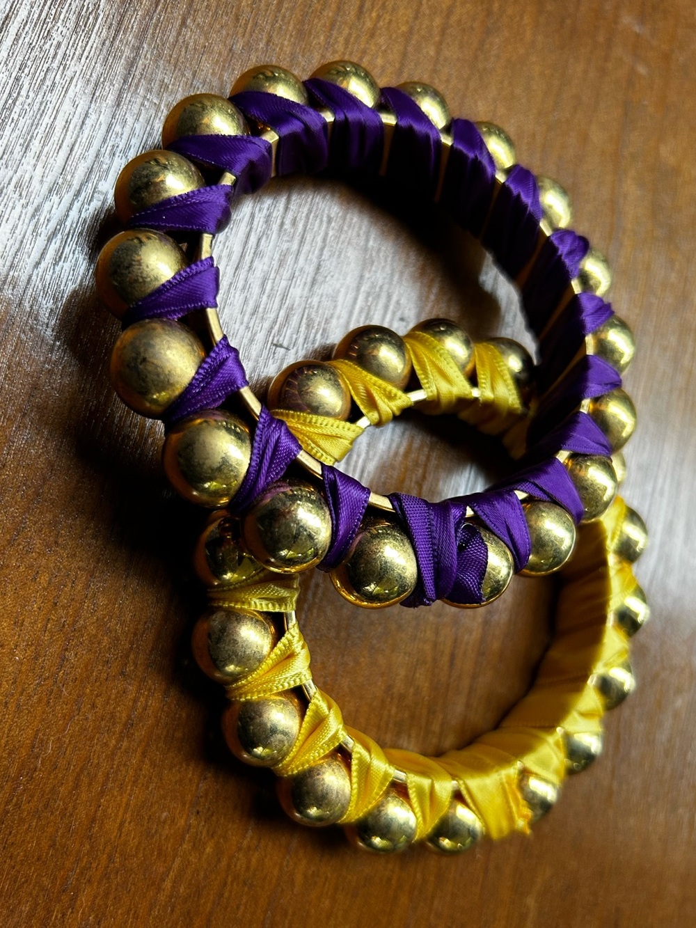 Gold Ball Bangles wrapped in Satin Ribbon (set of 2)